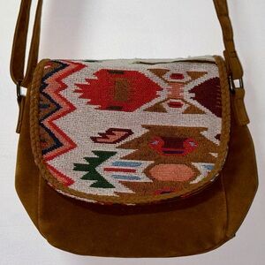 Brown Suede Woven Canyon Sky Aztec Bag